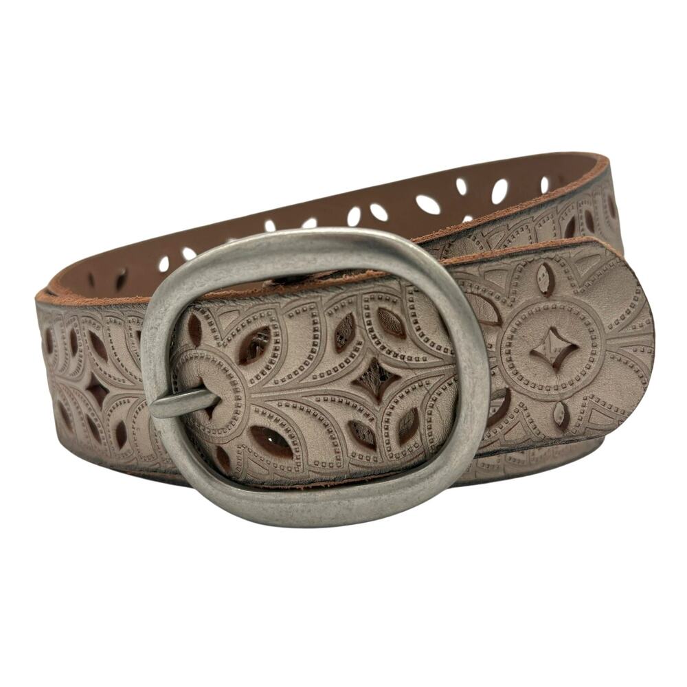 Fossil Cutout Leather Belt Size S Metallic Beige Boho Western Festival Style
